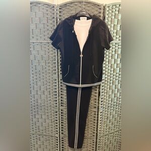 Joseph Ribkoff Chic Jacket with Crop Pant set, crystal shoulder, stripe detail.